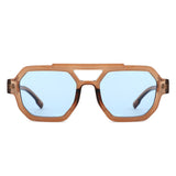 HS1342 - Square Geometric Block Brow-Bar Aviator Wholesale Sunglasses