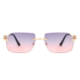 HJ2090 - Rimless Leopard Design Tinted Lens Square Wholesale Sunglasses