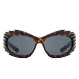 HS2136-1 - Wrap Around Oval Spike Oversize Fashion Wholesale Sunglasses