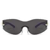 HW2031-1 - Rimless Sleek Wraparound Shield Star Design Wholesale Fashion Sunglasses