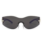 HW2031-1 - Rimless Sleek Wraparound Shield Star Design Wholesale Fashion Sunglasses