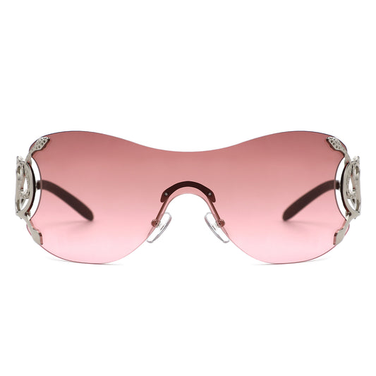 HW2072 - Women Oversized Rimless Shield Fashion Sunglasses
