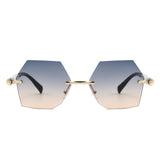 HJ2143 - Rimless Hexagon Gradient Gold-Temple Wholesale Sunglasses