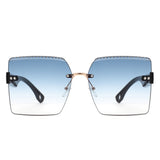HJ2072 - Oversize Rimless Square Curved Lens Fashion Wholesale Sunglasses