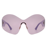 S2126 - Oversize Rimless Wraparound Shield Tinted Fashion Wholesale Sunglasses