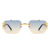 HJ2084 - Rimless Square Cheetah Luxury Geometric Wholesale Sunglasses
