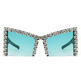 HS1286-1 - Square Semi-Rimless Rhinestone Fashion Oversize Wholesale Sunglasses