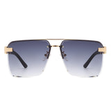 HW3021 - Retro Square Rimless Brow-Bar Tinted Fashion Wholesale Sunglasses