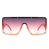 HJ2111 - Oversized Flat Top Stud Trim Shield Wholesale Sunglasses