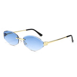 HJ2117 - Rimless Oval Slim Gold Temple Fashion Wholesale Sunglasses