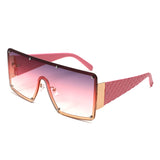 HJ2111 - Oversized Flat Top Stud Trim Shield Wholesale Sunglasses