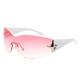 HW2064 - Rimless Sleek Double Star Fashion Shield Wholesale Sunglasses