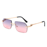 HJ2090 - Rimless Leopard Design Tinted Lens Square Wholesale Sunglasses