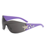 HW2031-1 - Rimless Sleek Wraparound Shield Star Design Wholesale Fashion Sunglasses