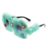 HS2127 - Women Oversize Fuzzy Luxury Party Fashion Fur Square Wholesale Sunglasses