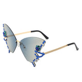 HW3023 - Rimless Oversize Rhinestone Design Butterfly Women Fashion Wholesale Sunglasses