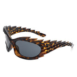 HS2136-1 - Wrap Around Oval Spike Oversize Fashion Wholesale Sunglasses