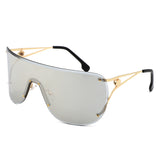 HW2071 - Oversize Rimless Shield Wraparound Flat Top Wholesale Sunglasses