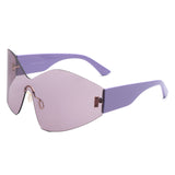 S2126 - Oversize Rimless Wraparound Shield Tinted Fashion Wholesale Sunglasses