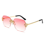 HJ2116 - Rimless Luxurious Square Jeweled Temple Fashion Sunglasses