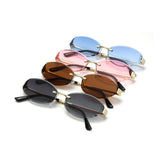 HJ2117 - Rimless Oval Slim Gold Temple Fashion Wholesale Sunglasses