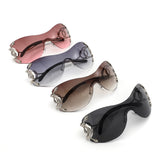HW2072 - Women Oversized Rimless Shield Fashion Sunglasses