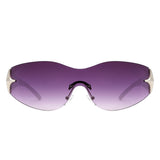 HW2064 - Rimless Sleek Double Star Fashion Shield Wholesale Sunglasses