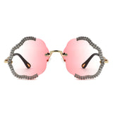 HW2069 - Rimless Luxurious Rhinestone Geometric Fashion Wholesale Sunglasses