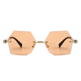 HJ2143 - Rimless Hexagon Gradient Gold-Temple Wholesale Sunglasses