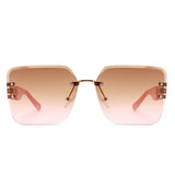 HJ3035 - Square Chain-Link Luxurious Oversize Rimless Wholesale Sunglasses