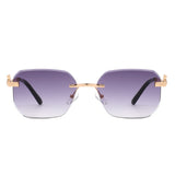 HJ2073 - Rectangle Rimless Curved Tinted Square Wholesale Sunglasses