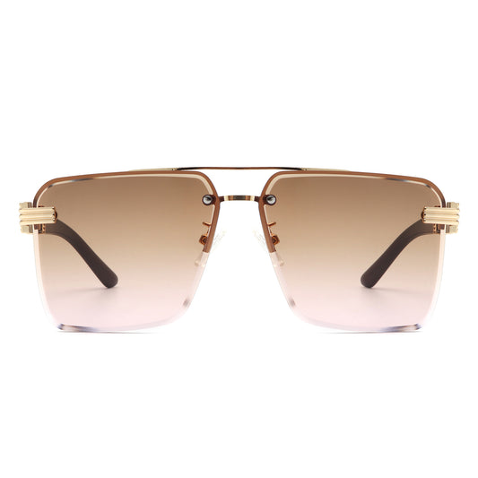 HW3021 - Retro Square Rimless Brow-Bar Tinted Fashion Wholesale Sunglasses