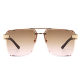 HW3021 - Retro Square Rimless Brow-Bar Tinted Fashion Wholesale Sunglasses