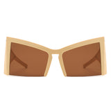 HS1286 - Geometric Square Semi-Rimless Cat Eye Oversize Fashion Wholesale Sunglasses