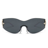 HW2031-1 - Rimless Sleek Wraparound Shield Star Design Wholesale Fashion Sunglasses