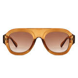HS1406 - Bold Retro Aviator Shield Chunky Sunglasses - Iris Fashion