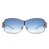 HJ2107 - Rimless Shield Crystal-Embellished Wholesale Sunglasses
