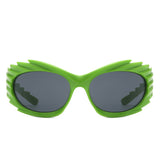 HS2136-1 - Wrap Around Oval Spike Oversize Fashion Wholesale Sunglasses