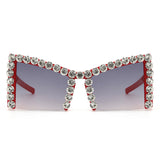 HS1286-1 - Square Semi-Rimless Rhinestone Fashion Oversize Wholesale Sunglasses