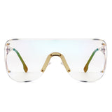 HW2071 - Oversize Rimless Shield Wraparound Flat Top Wholesale Sunglasses