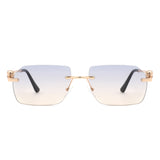 HJ2090 - Rimless Leopard Design Tinted Lens Square Wholesale Sunglasses