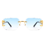 HJ2084 - Rimless Square Cheetah Luxury Geometric Wholesale Sunglasses
