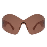 S2126 - Oversize Rimless Wraparound Shield Tinted Fashion Wholesale Sunglasses