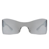 HW1010 - Futuristic Square Mirrored Flat Top Wrap Around Shield Wholesale Sunglasses