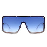 HJ2111 - Oversized Flat Top Stud Trim Shield Wholesale Sunglasses