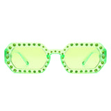 HS2154 - Square Retro Geometric Tinted Rhinestone Fashion Wholesale Sunglasses