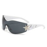 HW2031-1 - Rimless Sleek Wraparound Shield Star Design Wholesale Fashion Sunglasses