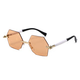 HJ2143 - Rimless Hexagon Gradient Gold-Temple Wholesale Sunglasses