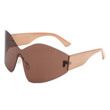 S2126 - Oversize Rimless Wraparound Shield Tinted Fashion Wholesale Sunglasses