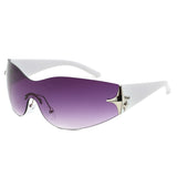 HW2064 - Rimless Sleek Double Star Fashion Shield Wholesale Sunglasses